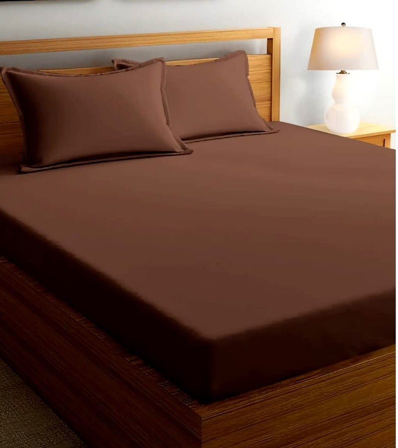 Krishnam Home 100% Cotton Plain Double Bedsheet with Pillow Cover Brown