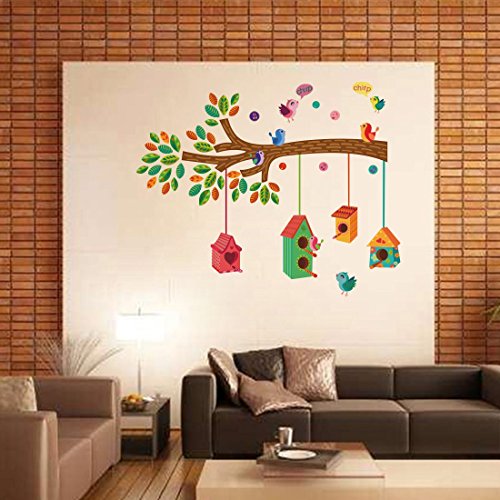 Bird House On A Branch Self Adhesive VinylWaterproof Decorative Wall Stickers for Hall, Bedroom, Kitchen and Furniture