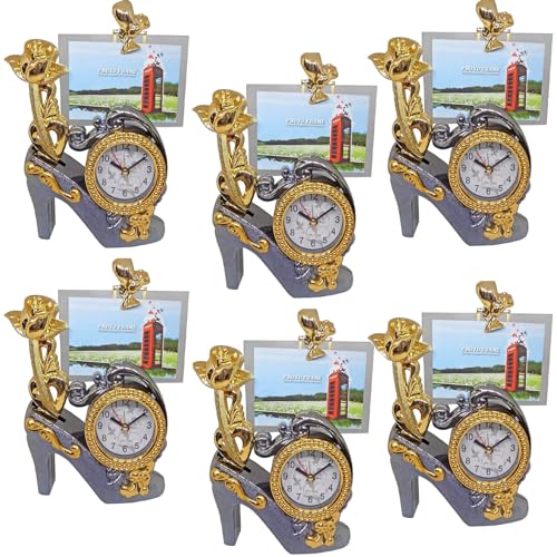 Verbier Table Clock with Photo Frame for Couple Gift Use Set of 6 Golden,Medium