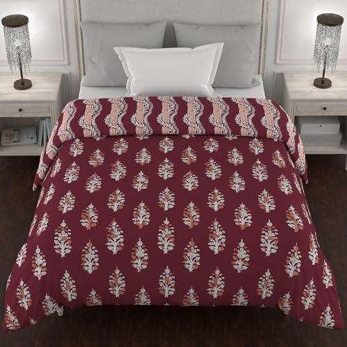 Bella Casa Cotton Reversible Quilt Single Bed Size | Jaipuri Printed Artisan Design Quilt | Soft Lightweight AC Comforter Quilt l 150 GSM Single (152 X 229 Cm, Rust)-Kalamkari Collection