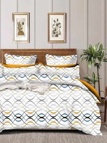 THE DIVINE Glace Cotton King Size All Around Elastic Fitted Double Bedsheet 72''x78'' Inch + 8 Inch (Drop) with 2 Pillow Covers (White) 200-250 TC_1(VA) FTD.DB.WhiteCircle_23-White