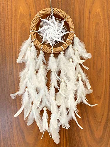 rooh Dream Catcher~White Magic Wreath With Pretty Lights~Handmade Hangings For Positivity(Can Be Used As Home Decor,Gift,Wall Hangings,Meditation Room,Yoga Temple,Wind Chime&Feather Car Hanging)