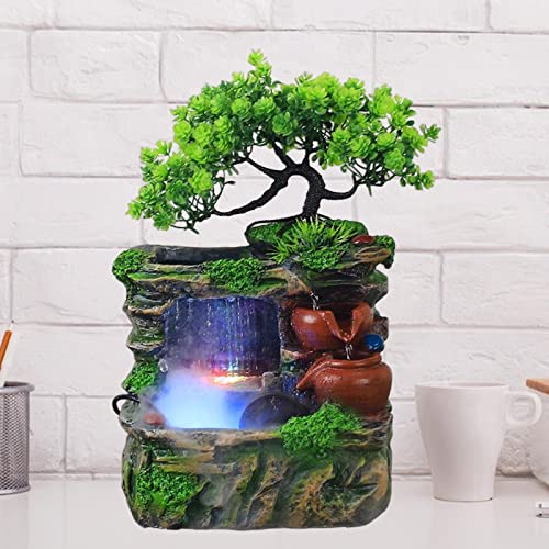 ATORSE® Tabletop Water Fountain with Led Lights Indoor Outdoor Office Resin Statue Wiith Fog