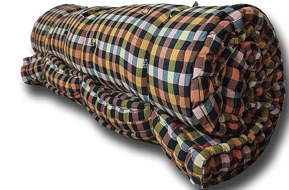 H B MSALA (DEVICE) Soft Cotton Filled Reversible Multicolour Stuffed Foldable Cotton Quilt Mattress | Cotton Gadda Multicolor Big Soft Cushy Star Mattress (Single Bed