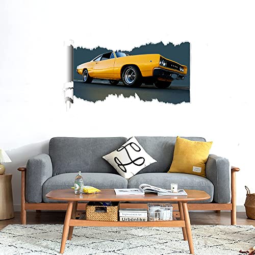 GADGETS WRAP Printed Wall Decal Sticker Scratched Paper Style Wall Decal (90cm x 50cm) - Yellow Drag Car