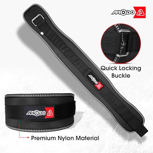 APRODO Unisex 6’’ inch Wide Nylon Eva Waist Support Belt Sport Pressurized Weightlifting Bodybuilding Fitness Squatting Training Lumbar Back Supporting Sport Safety Belt - (Black, Small (32))