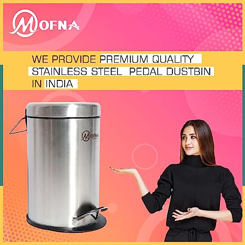 mofna Stainless Steel Pedal Dustbin/Pedal Garbage Bin with Plastic Bucket Round Shape use for Home, Office, Kitchen, Bathroom (8X12 Inch, 7 Liter, Silver)