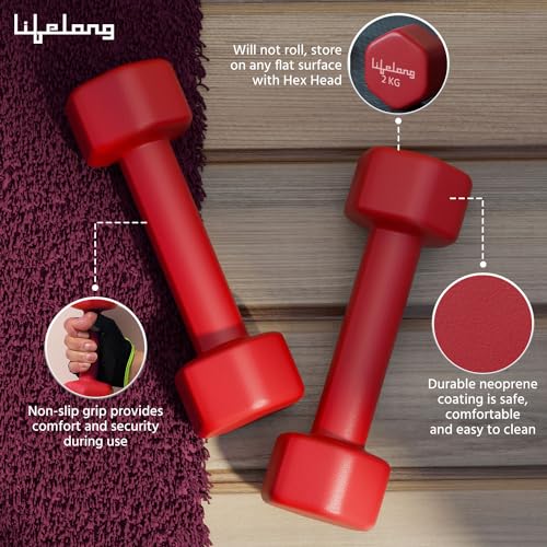 Lifelong Neoprene Dumbbells Set For Home Gym - Fixed Dumbbell Set - Dumbbells Pack of 2 for Fitness - Gym Exercise - Home Workout - Neoprene Gym Dumbbells - Dumbbells Weights for Men & Women