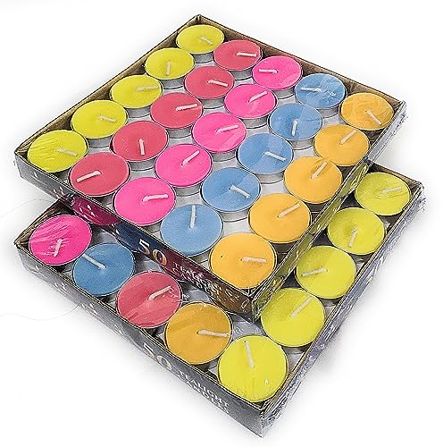 ADD GEAR Tealight Candles – 2.5 Hour Burn Time - Coloured Wax - Smokeless Dripless Votive Candles (Round) (Pack of 100)