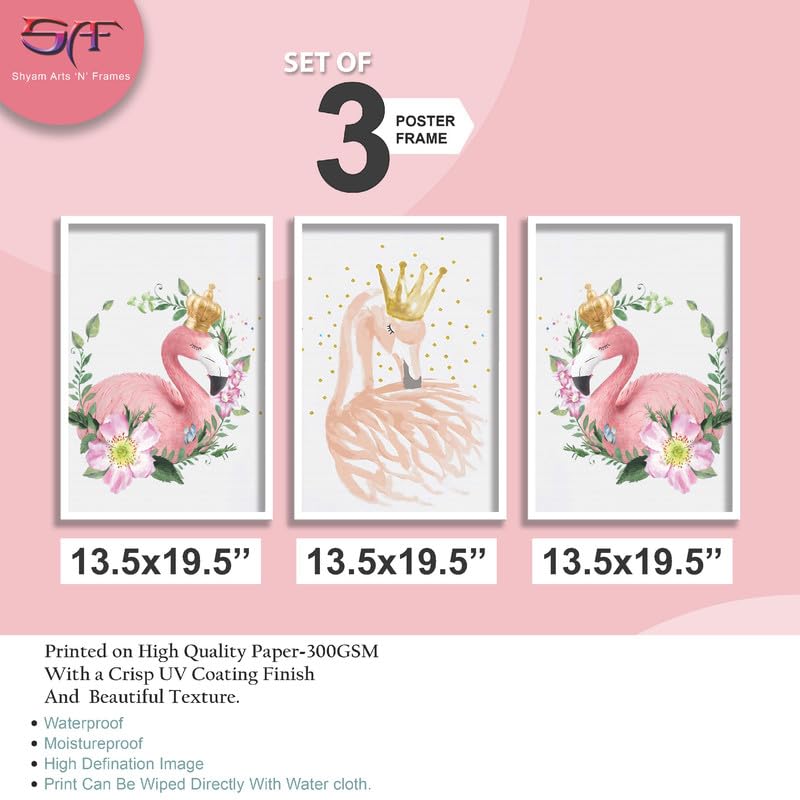 SAF paintings Set of 3 Flamingo Theme Wall Painting for Home Decoration SA-WHITEMX33500