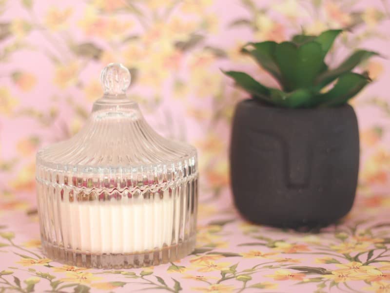 THE TINGE Hand Poured Smokeless Pure Elegance Soy Wax Rose Crystal Glass Jar Candle for Home Living Room Decor I Birthday Anniversary Gifting Scented Candle 20 Hours Burning Time