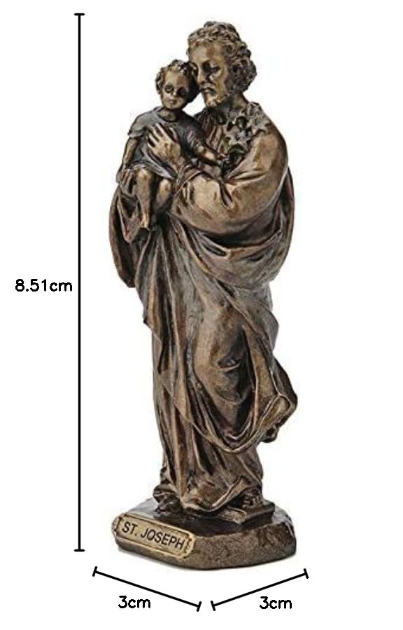 Veronese Design 3 3/8 Inch Saint Joseph Cast Resin Hand Painted Antique Bronze Finish Statue Home Decor