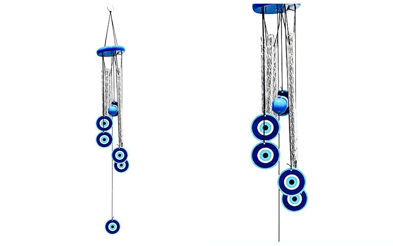 Skie Blue Metal Evil Eye Wind Chime For Home Office Balcony Garden | Protection From Negative Energy/Nazar Dosh | Vastu Wind Chime | Best Gift For Home | Home Decorative Item