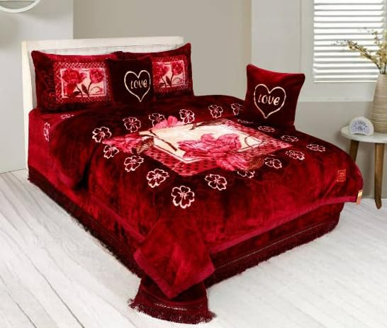 Petals Dreams Wedding Blanket Set of 6 Pieces | Wedding Bedding Set (Maroon)