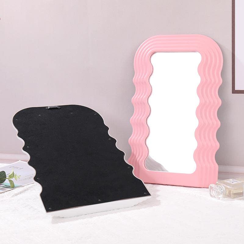 ATORSE® Hanging Wall Mirror Makeup Mirror Wave Pattern Frame for Bedroom Pink