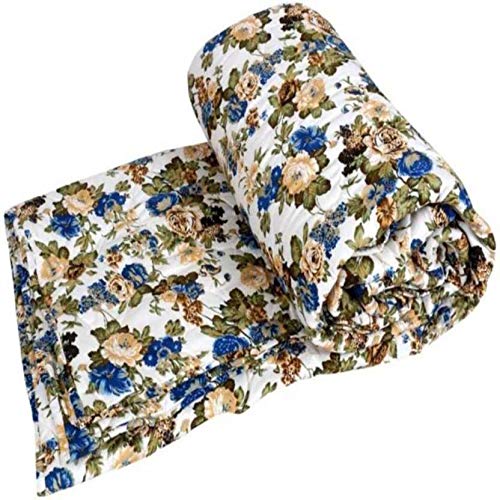 shopit Ac Microfiber with Cotton Floral Flower Print Reversible n Lightweight Blanket (blue n yellow flowers , single bed)