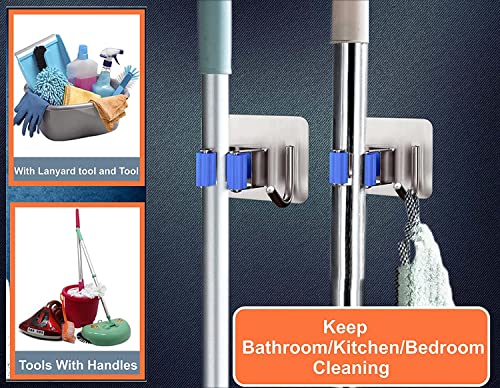 JIALTO 1 Pcs Stainless Steel Broom Holder with Hook - Wall-Mounted Adhesive Storage Solution for Broom Holders, Home, and Kitchen Organization