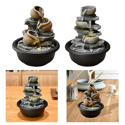 SAZ DEKOR Indoor Waterfall Fountains Meditation Relaxing Office Decor Desktop Fountain Round Pot