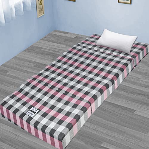 COLOFLY Dual Comfort Reversible | Foldable UHD Foam | Single Bed Mattress | 4 Fold Multi Pink | (72x35x2)