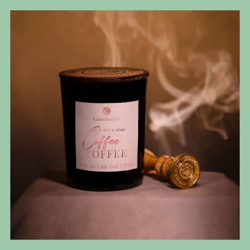 Candelous.Co Soy Wax Wood Wick Premium Scented Candles (Coffee Toffee- Essence of coffee flavoured toffee)