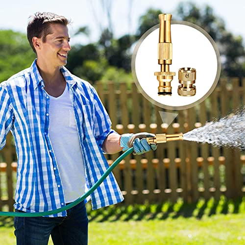 Oriley Pure Brass Water Spray Gun Nozzle Heavy Duty Suitable for 1/2" Hose Pipe Jet Adjustable Pressure Washer for Car Gardening Pets Window & Plants Washing (Brass, 1 Nozzle & Removable Connector)