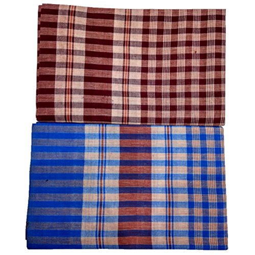 Gamcha Cotton Towel Gamosa of Bengal 100% Pure Cotton Maroon and Blue Multi Color Check Pattern Super Soft for Men Women Baby 193.5 X 94 cm (Each Towel) (Combo/Set of 2)