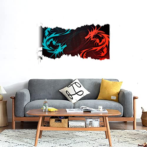 GADGETS WRAP Printed Wall Decal Sticker Scratched Paper Style Wall Decal (90cm x 50cm) - Two Dragons