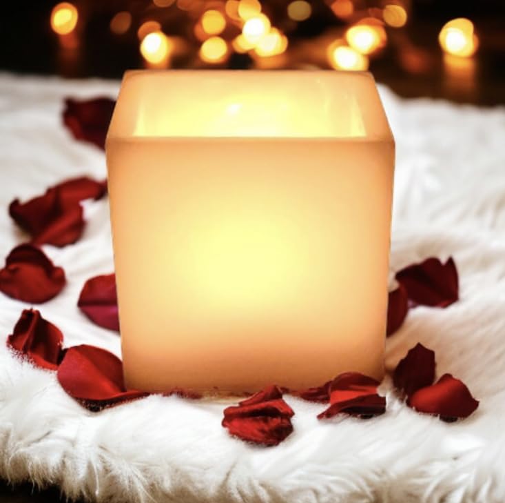 Ck Homez Handmade Wax Square Shaped White Hollow Candle with Inbuilt Led Light for Home Decoration and Gifting