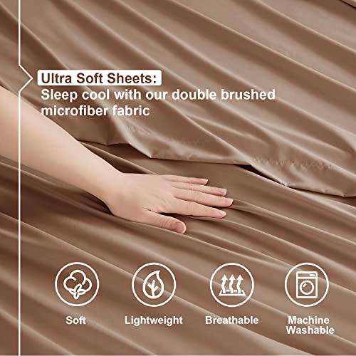 RV/Short Queen , Taupe : Bed Sheet Bedding Set, RV Short Queen, Taupe, 100% Soft Brushed Microfiber Fabric Deep Pocket Fitted Sheet, 1800 Luxury Bedding Collection, Hypoallergenic & Wrinkle Free Bedroom Linen Set