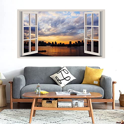 GADGETS WRAP Printed Wall Decal Sticker Fake Window Style Decal (90cm x 50cm) - Modern Sunset (2)