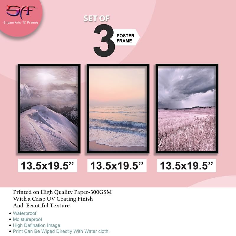 SAF paintings Set of 3 Sea Waves and mountain Wall Painting for Home Decoration SA-BLACKMX33508