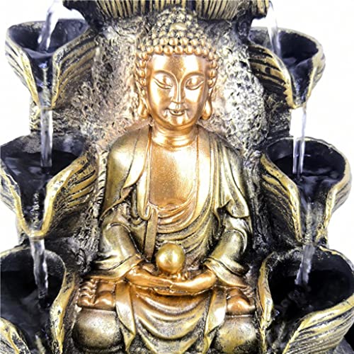 CALANDIS Buddha Tabletop Water Fountain Decoration Sculpture with Led Light Ball