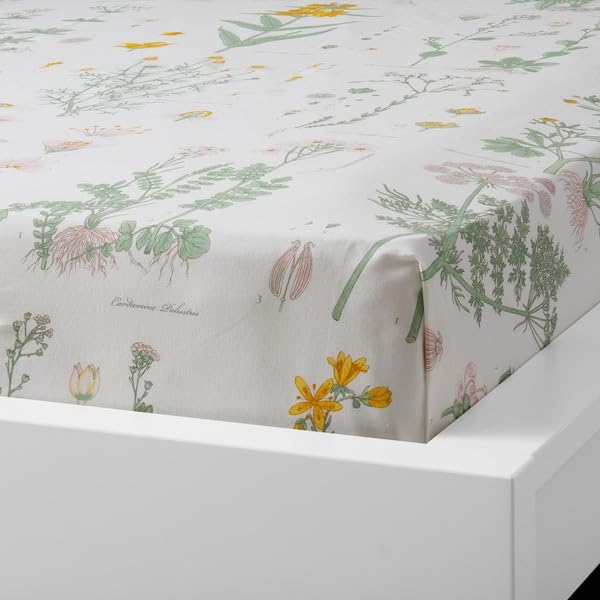 flavouredlove Luxurious Floral Patterned Cotton Flat Sheet Set - Soft Bedding for Comfort - Floral Patterned/White - 240x260/50x80 cm (94x102/20x31)