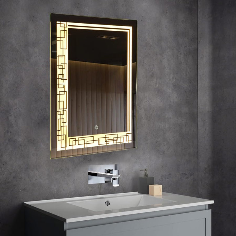 TINITALO Bathroom LED Mirror Home Mirror Wall Mirror with Touch Sensor, 3 Light Effects, Glass, Rectangular LED-5 (18 x 24 Inch)