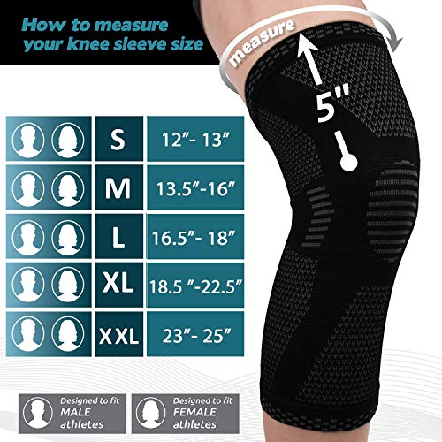 OBLIQ Sport Knee Cap Support Compression Sleeve for Running, Tennis, Football, Arthritis Pain Relief (1 Pair) (Black, Large(16.5-18 Inches))