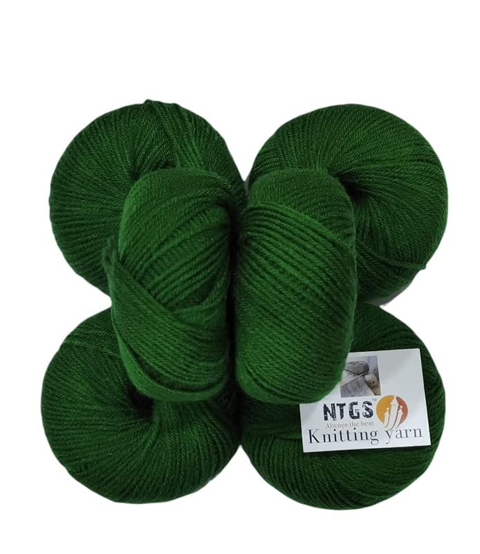 KYSS Ntgs Baby Soft 100% Acrylic Wool (Dark Green) (6 Pc)4 Ply Wool Ball Hand Knitting Wool/Art Craft Soft Fingering Crochet Hook Yarn,Needle Knitting Yarn Thread Dyed Shade No-37