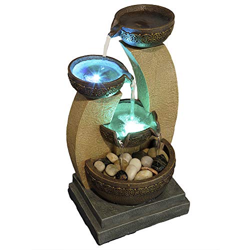 11" H Golden Tiered Bowl Fountain with Color Changing LED Lights with Adapter