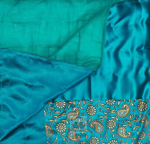 AARMOZY Cotton Filled Light Weight Silk Jaipuri AC Quilt/Razai Gold Print Jaipuriya Rajai/Razzai - (Floral, RAMA Green Single Bed Set of 2)