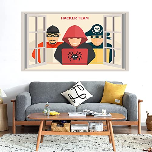 GADGETS WRAP Printed Wall Decal Sticker Fake Window Style Decal (90cm x 50cm) - Hacker Team