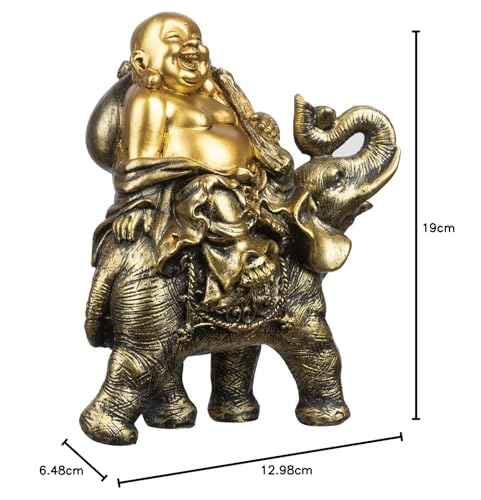 YINASI Feng Shui Handmade Maitreya Laughing Buddha Statue, Laughing Buddha on Elephant Sculpture Figurine for Lucky & Happiness God of Wealth Home Office Hotel Tabletop Desk Decoration