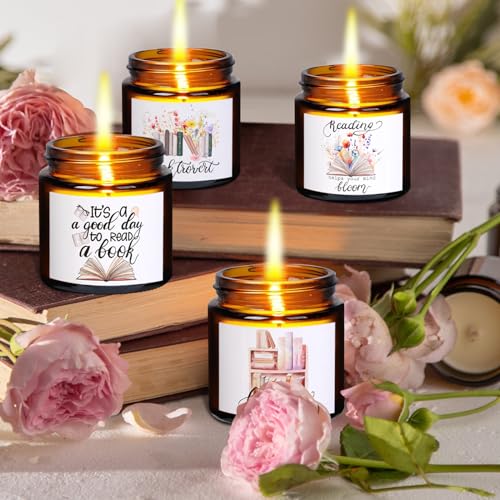 6 Pieces Book Lover Scented Candle 4oz Readers Candle Library Lovers' Day Gifts Soy Wax Jar Candle for Readers Book Lovers Librarian Gifts