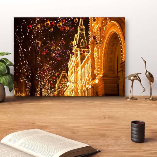 GADGETS WRAP Canvas Gallery Wrap Framed for Home Office Studio Living Room Decoration (14x11inch) - Christmas Building