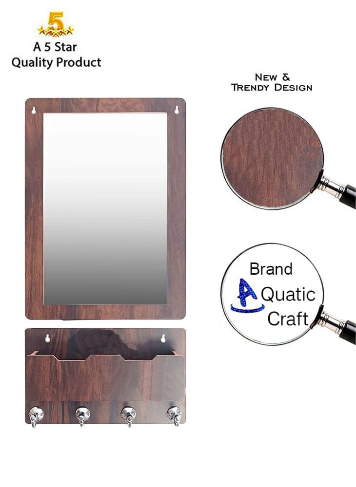 Aquatic Craft Wooden Wall Mounted Dressing Mirror with Accessories Shelf Beautiful Ball Hook for Hanging Items