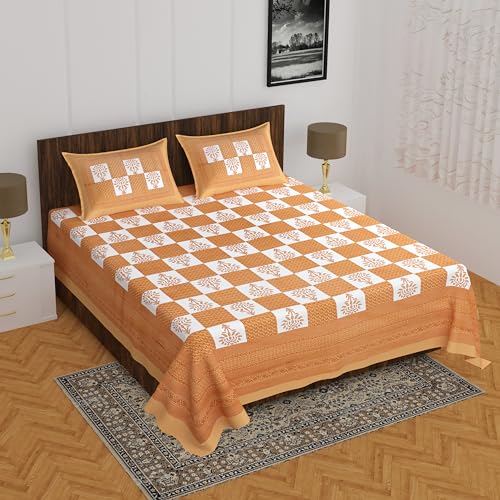 The Hobby Bounty THB 110TC Sanganeri Printed Double Bed Bedsheet,100% Pure Cotton Bedsheet for Double Bed with 2 Pillow Covers, 90x100 inch | Bed008