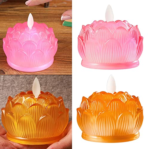 bnf LED Tea Lights Candle Flickering Buddhist Worship Festival Lotus Lamp Light Pink