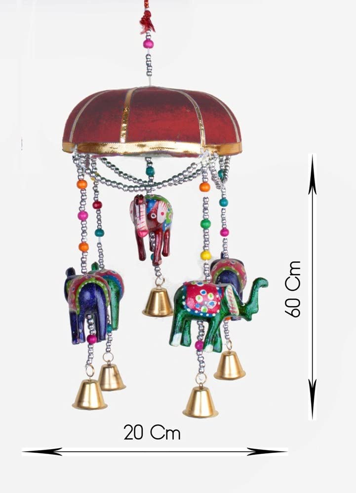 Sparkling 5 Elephant Gruop Hand Painted Wind Chime for Decor