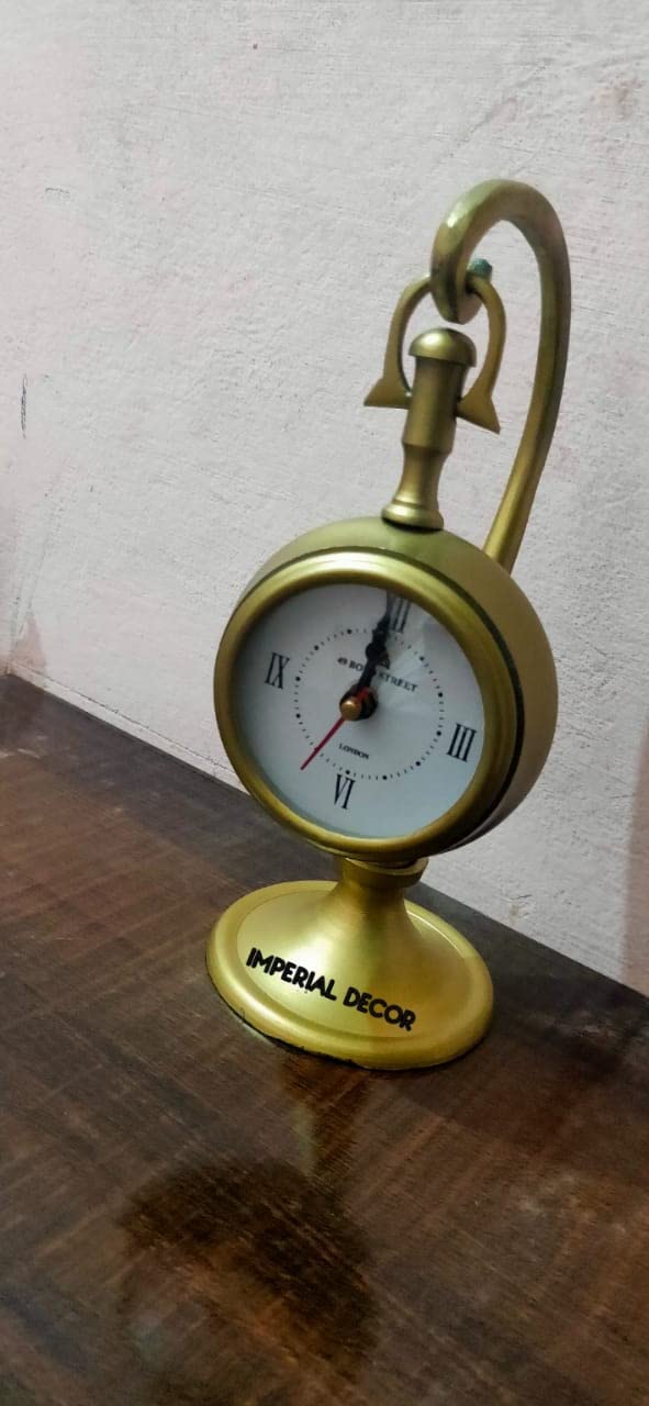 Imperial Decor Handcrafted Golden Brass Made Desk Clock/ Table Clock/ Shelf Clock for Your Home & Office Decor