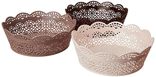 Nayasa Lacy Plastic Round 3 Piece Basket Set, Beige, Peach and Chocolate