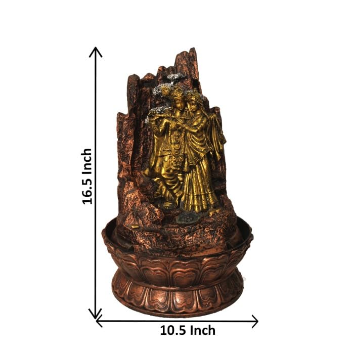 Art N Hub Lord Radha Krishna Home Decorative Water Fountain Best Home and Office Inauguration Gift Items | Built (27 x 27 x 42 CM | Golden Copper & Silver)