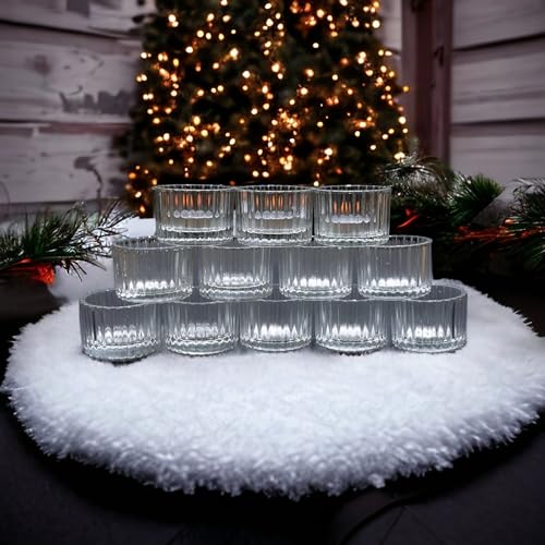 Shama Candles Ribbed Mini Votive Glass Jar for Home & Festival Decorations (Set of 15)